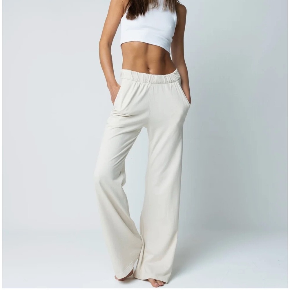 Talentless Wide Leg Sweatpants L Bone Cotton Loungewear Streetwear Earthy Tone